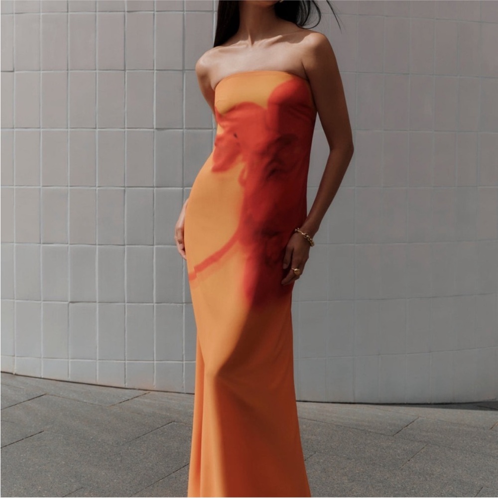 Amaya Strapless Chiffon Maxi Dress - Koi Orchid Print